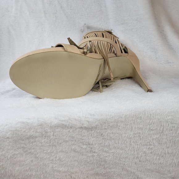 High Heel Fringe Sandal Shoe Nude Beige Wild Rose Sizes 7.5, 9, 11 - Picture 5 of 5